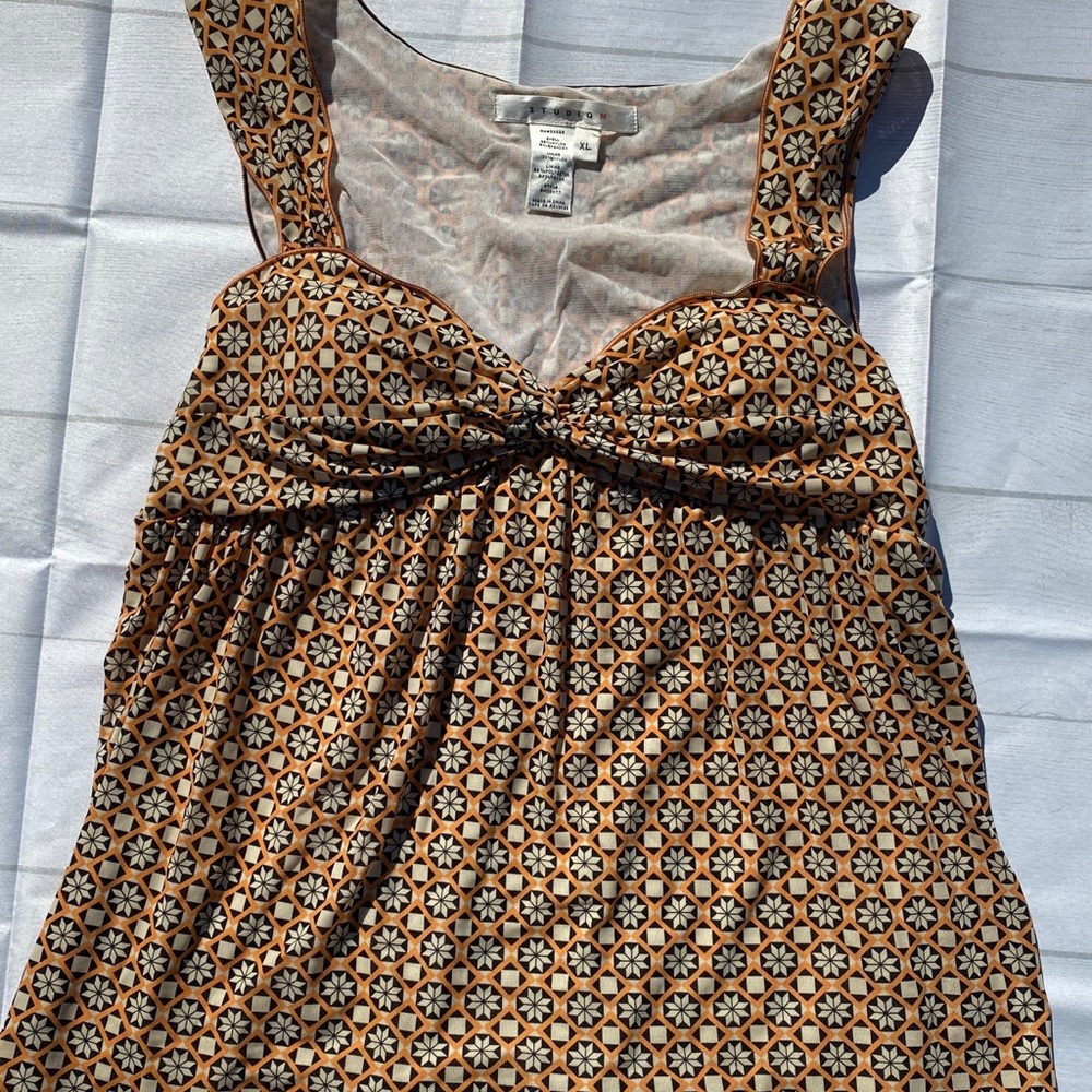 Cinched Waist Tank Top with sheer lining. Studio M